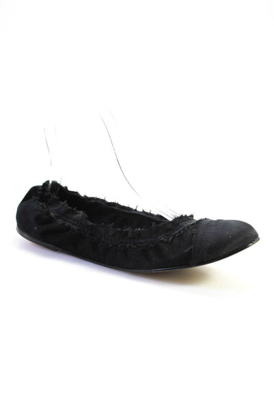 FS/NY Women's Suede Cap Toe Ruffle Ballet Flats Black Size 7.5