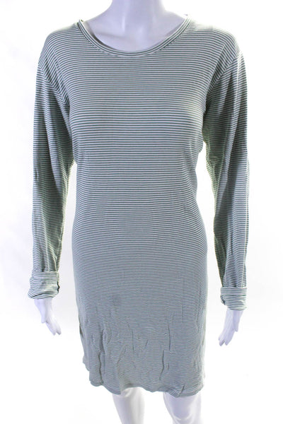 Lake Women's Striped Long Sleeve Crewneck Pullover Shirt Dress Green Size L