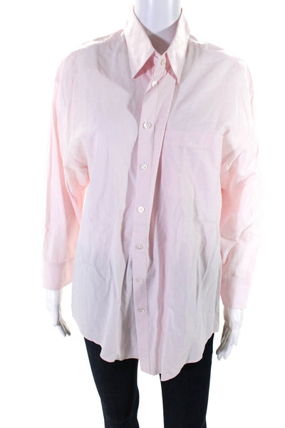 Elizabeth and James Women's Long Sleeve Stripped Button Down Shirt Pink L