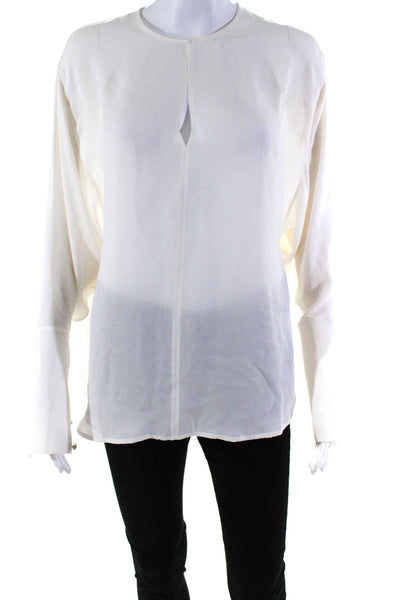 Tamara Mellon Womens Silk Ruffled Long Sleeve High Low Blouse Top White Size 2