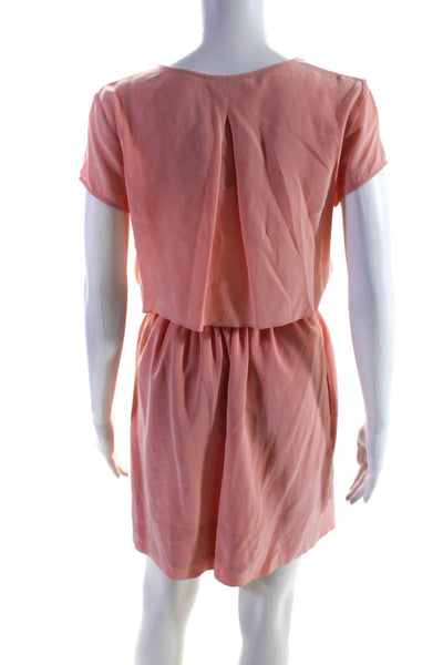 Club Monaco Womens Round Neck Short Sleeve Flared Hem Blouson Dress Pink Size 0