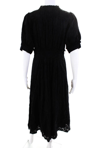 The Great Womens Button Front Short Sleeve V Neck Midi Shift Dress Black Size 1