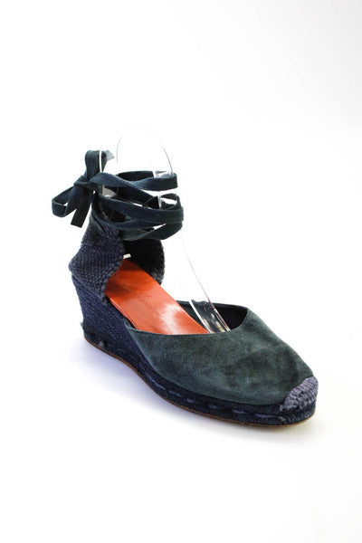 Loro Piana Womens Dorsay Ankle Strap Espadrilles Navy Blue Suede Size 37
