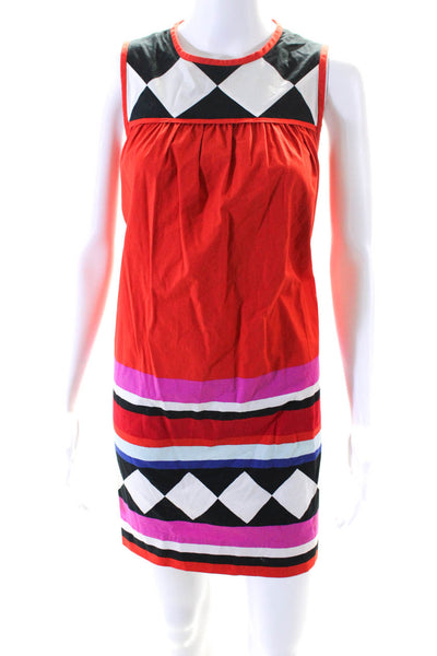 Kate Spade New York Womens Back Zip Striped Check Shift Dress Red Multi Small