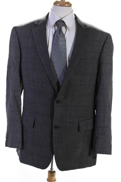 Michael Michael Kors Mens Brown Gray Plaid Wool Two Button Blazer Size 44L