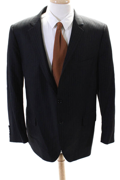 Loro Piana Mens Wool Striped Buttoned Darted Collared Blazer Black Size EUR45