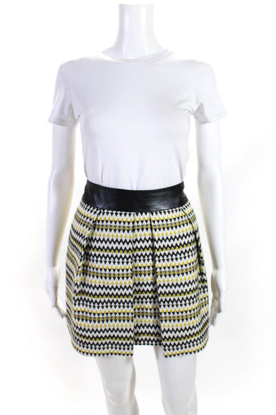 Milly Of New York Womens Pleated Pocket Short Skirt Yellow Black Cream Size 4