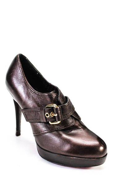 Betsey Johnson Womens Brown Leather Buckle Detail Platform Shoes Size 10M