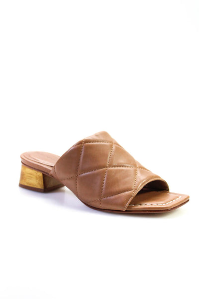 Bernando Women's Peep Toe Leather Slip On Block Heels Brown Size 6.5