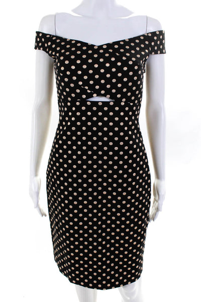 Nicole Miller Women's Sleeveless Polka Dot Cut Out Midi Dress Black Size 6