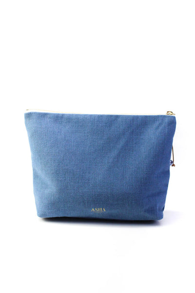Asha Womens Printed Canvas Zip Top Clutch Pouch Handbag Blue White