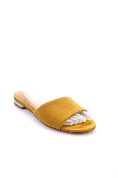 Soludos Womens Open Toe Flat Slides Sandals Mustard Yellow Suede Size 8