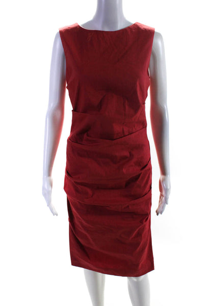 Nicole Miller Women's Scoop Neck Sleeveless Cinch Side A-Lined Midi Dress Red 8