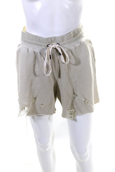 Philanthropy Womens Distressed Knit Terry Sweatshorts Shorts Beige Size Small