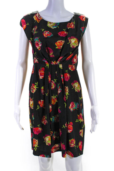 Betsey Johnson Women's Floral Print Scoop Neck Sheath Dress Black Size 2