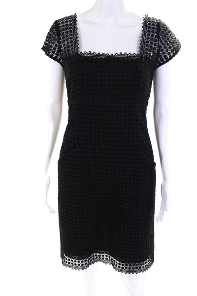 Milly Of New York Womens Cotton A-Line Square Neck Textured Dress Black Size 4
