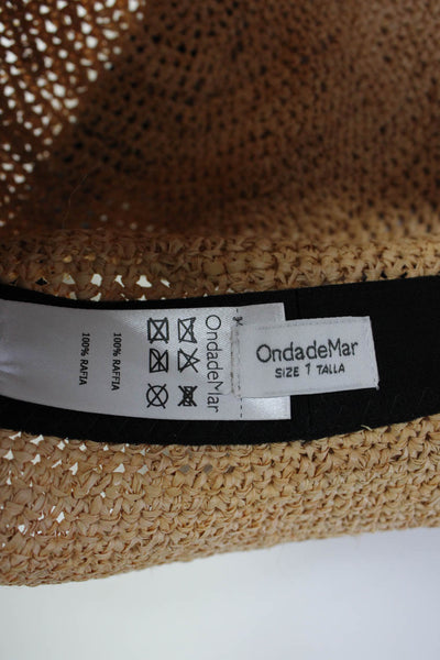 OndadeMar Womens Straw Beaded Accent Band Floppy Sun Hat Tan Blue Size One Size