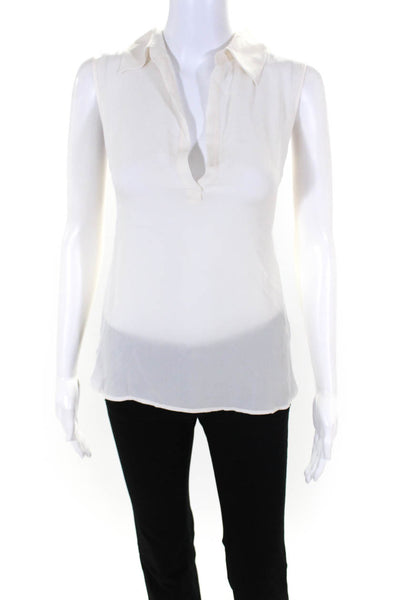 L'Agence Womens Sheer Collared V Neck Sleeveless Top Blouse Ivory Silk Size 2