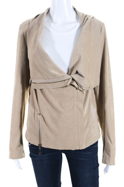 Neiman Marcus Womens Faux Suede Wrap Jacket Beige Size Medium
