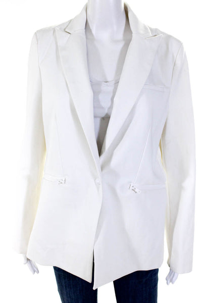 Central Park West Women's Collar Long Sleeves Zip Pocket Blazer White Size L