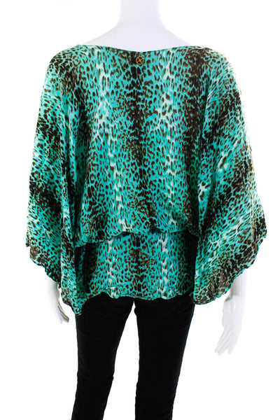 Vix Paula Hermanny Womens Leopard Print V Neck Cover Up Green Brown Size Medium