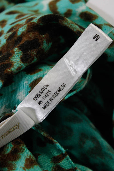 Vix Paula Hermanny Womens Leopard Print V Neck Cover Up Green Brown Size Medium