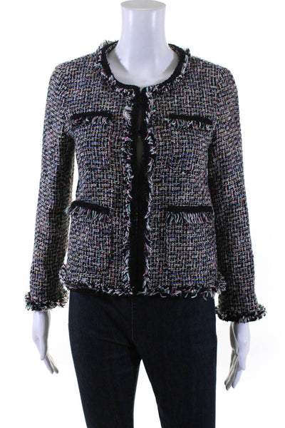 J Crew Womens Cotton Tweed Fringe Edge Hook Front Blazer Jacket Black Size 2