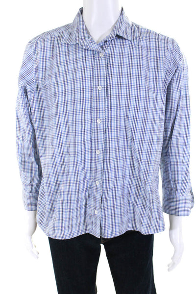 Gerard Darel  The Upcycling Mens Plaid Button Down Shirt Blue Cotton Size 46