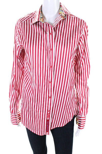 Robert Graham Womens Red White Striped Long Sleeve Button Down Shirt Size XS