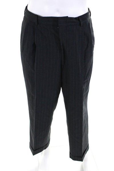 Brooks Brothers Mens Wool Pinstripe Pleated Dress Pants Charcoal Gray Size 36