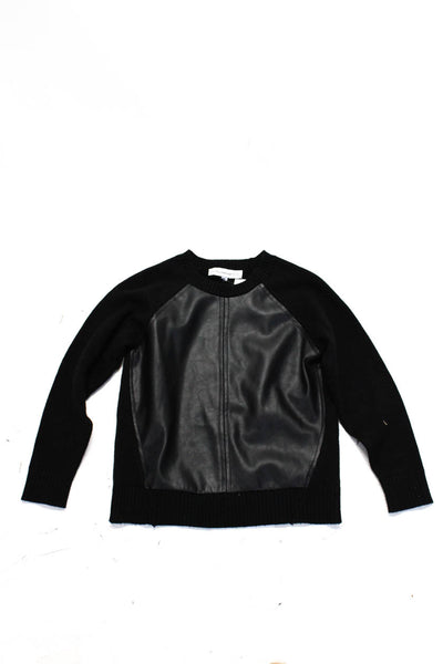 Central Park West Kids Girls Faux Leather Knit Pullover Sweater Black Size M