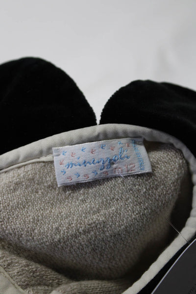 Minizzoli Childrens Girls Velvet Collared Button Up Cardigan Sweater Beige 12M