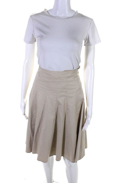 Tse Womens Side Zip Knee Length A Line Skirt Beige Cotton Size 10
