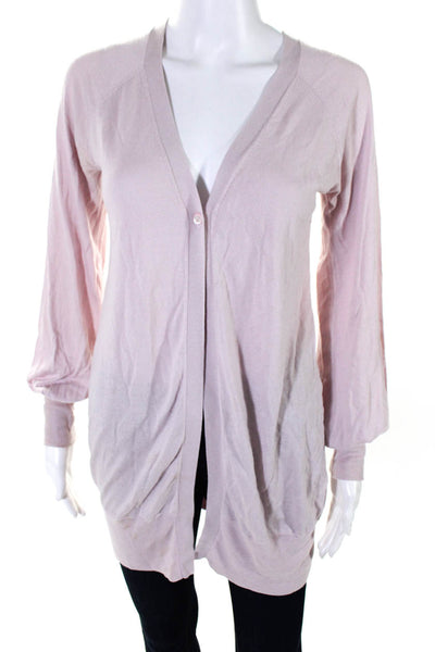 Autumn Cashmere Womens Bamboo Long Sleeve Rib Knit Cardigan Sweater Pink Size S
