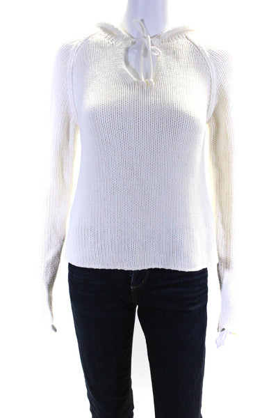 Margaret OLeary Womens White Hooded Pullover Long Sleeve Sweater Top Size S/M