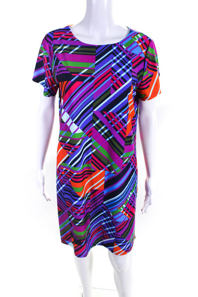 Jude Connally Womens Jersey Knit Geometric Printed Shift Dress Purple Size M