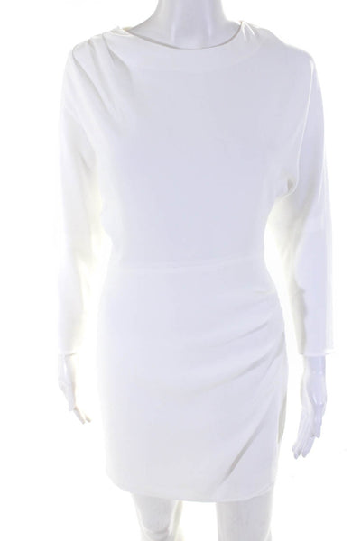 A.L.C. Womens Boat Neck Long Sleeve Ruched Mini Sheath Dress White Size 00