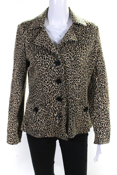 Gerard Darel Womens Leopard Print Four Button Blazer Jacket Brown Black Size L