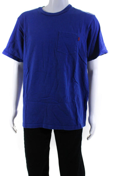Supreme Mens Cotton Round Neck Short Sleeve Pocket T-Shirt Blue Size XL