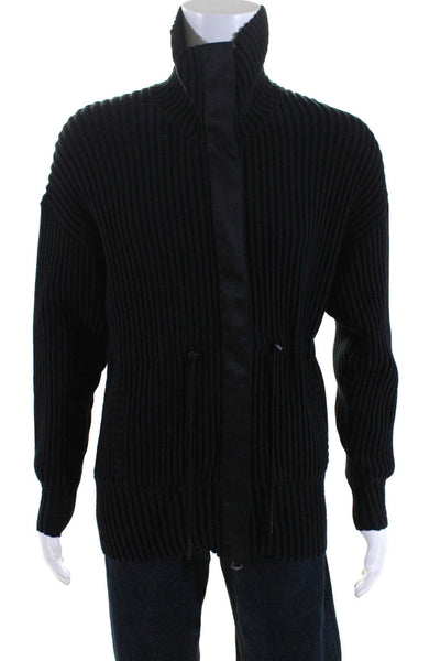 Varley Mens Cotton Ribbed Full Zip Turtleneck Long Sleeve Sweater Black Size XS