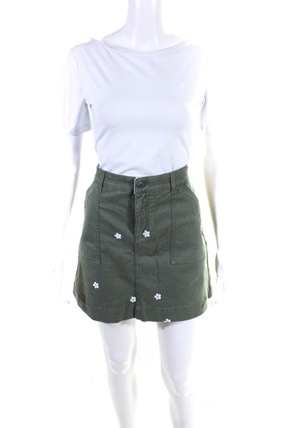 Stella McCartney Womens Cotton Floral Embroidered Mini Skirt Green Size 44