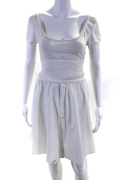 T Alexander Wang Womens Cotton Elastic Button Up A-Line Skirt White Size 12
