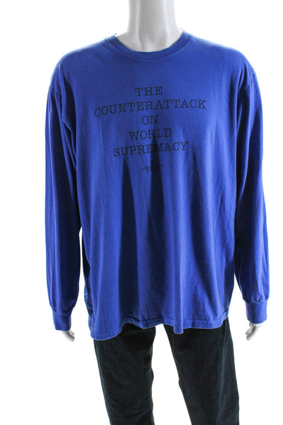 Supreme Mens Cotton Graphic Print Round Neck Long Sleeve T-Shirt Blue Size XL