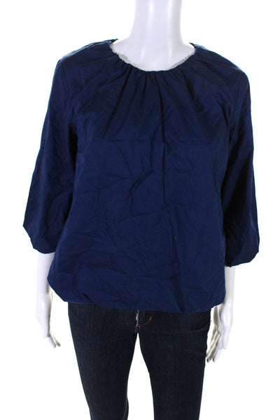 Frances Valentine Womens Long Sleeve Blouse Navy Blue Cotton Size Extra Small