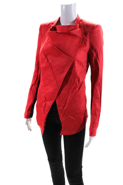 Helmut Lang Womens Long Sleeve Hook Front Linen Draped Blazer Jacket Red Size 2