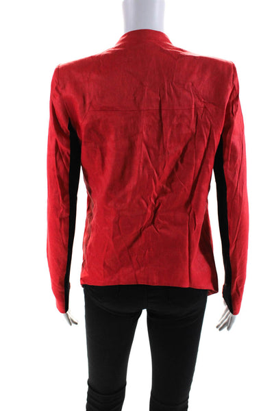 Helmut Lang Womens Long Sleeve Hook Front Linen Draped Blazer Jacket Red Size 2