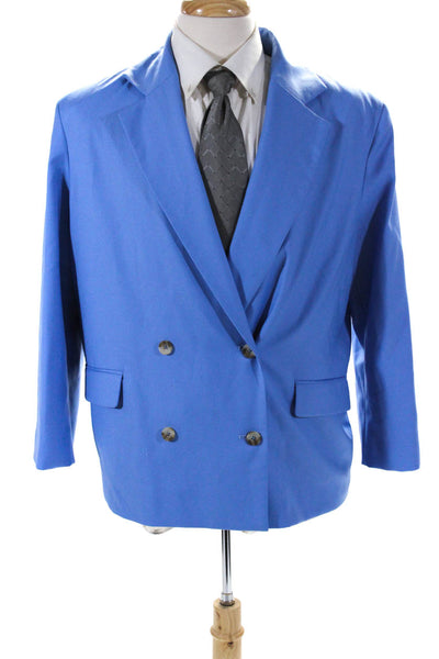 Loulou Studio Men's Long Sleeve Collared Four Button Mid Length Blazer Blue L