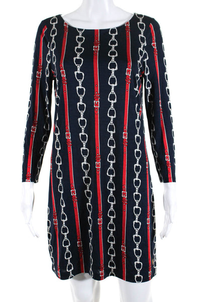 Juicy Couture Women's Printed 3/4 Sleeve Crewneck Shift Dress Navy Red Size M