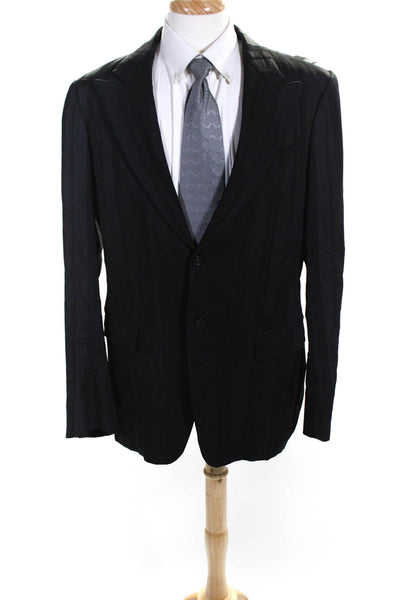 Armani Collezioni Mens Striped Two Button Blazer Jacket Black Size 42 Long