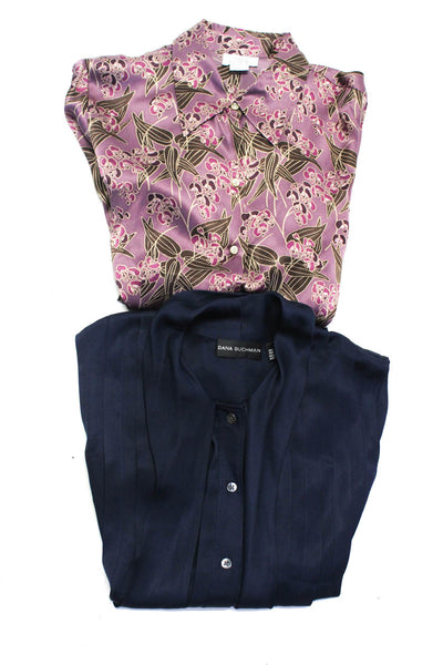 Ann Taylor Loft Women's Silk Button Down Shirts Purple Navy Size 8 Lot 2